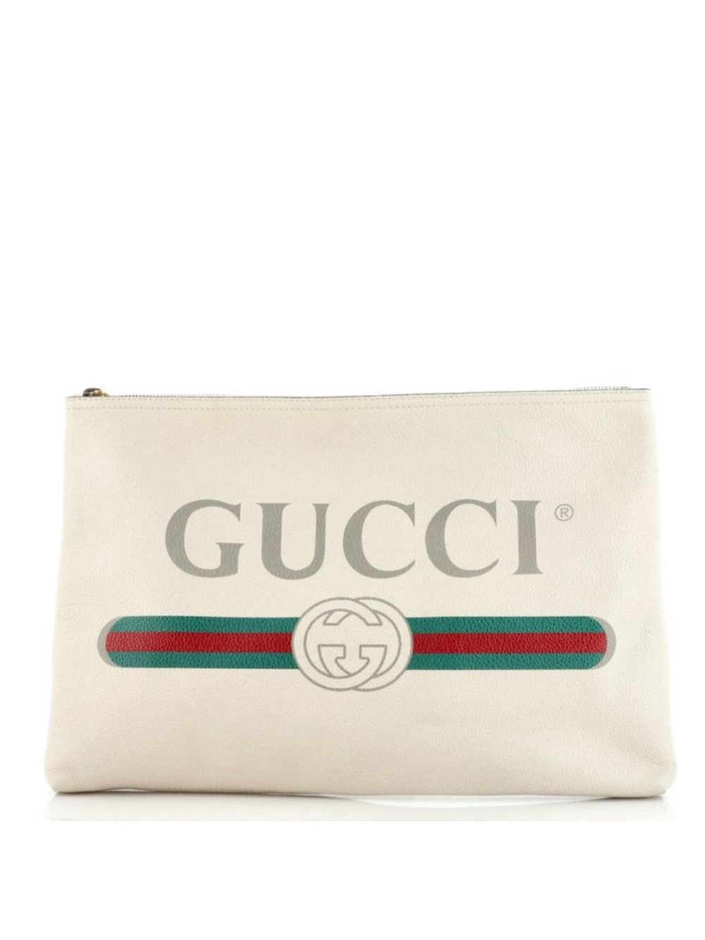 Gucci Logo Portfolio Pouch Printed Leather Large Neutral